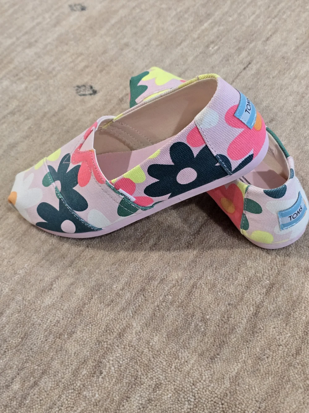 TOMS Kids Pink Floral Slip-On Shoes